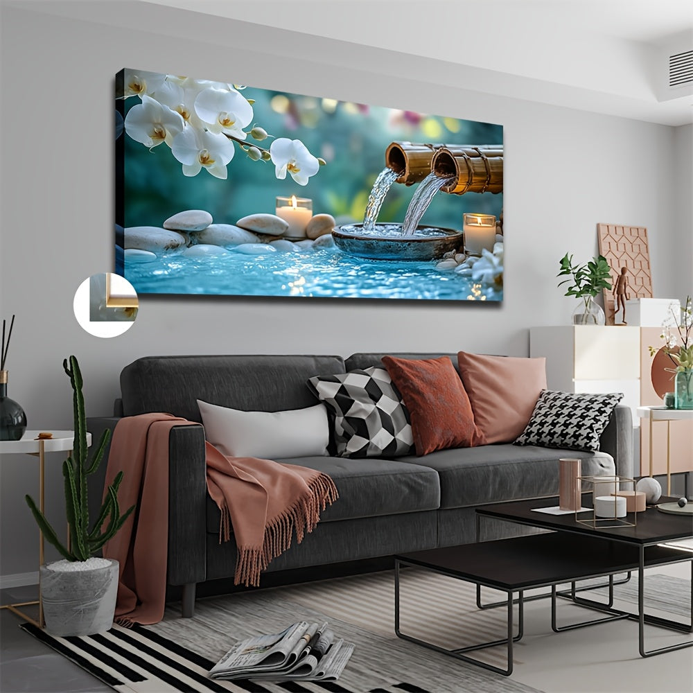 [Serene Canvas Art] 20x40 Inches Large Framed Canvas Wall Art | Serene White Pebble Design with Candlelit Ambiance, Ideal for Home, Office, Bedroom, Living Room Decor, Tranquil Room Accent, Candlelit Scene, Realistic Stone Te