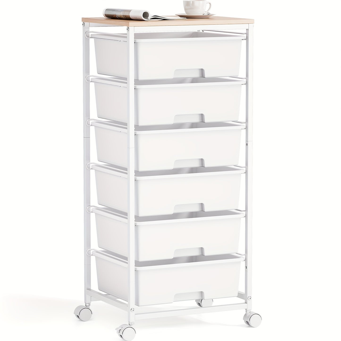 TOOLF Rolling Storage Cart With Drawers, Utility Cart With 6 Drawers And Tabletop, Craft Storage Cart With Lockable Wheels For Bedroom, Office, Classroom, Living Room