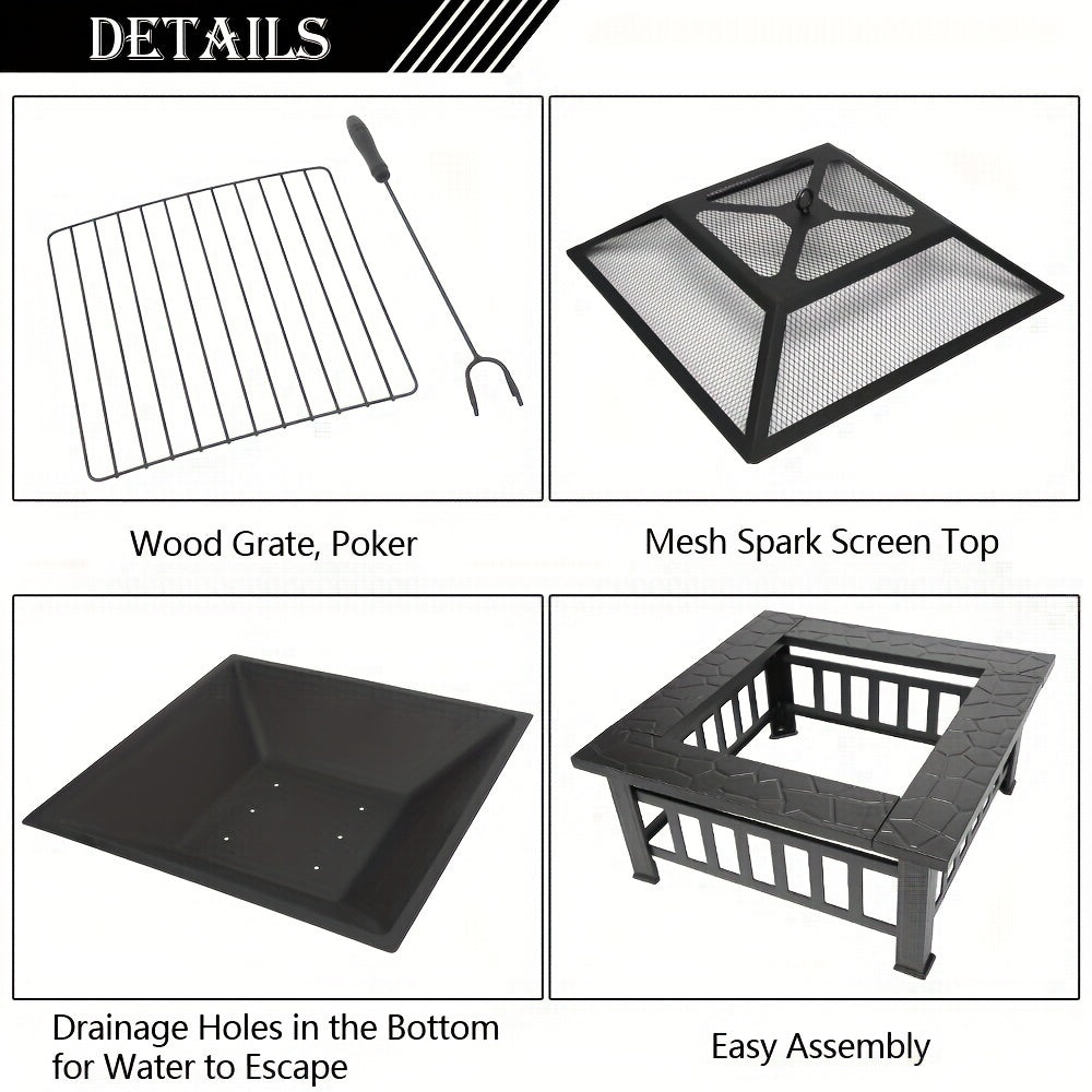 Heavy-Duty Outdoor Fire Pit with Grill Pan - Large Cooking Grate, for Backyard, Patio, Camping - Thanksgiving, Christmas, Fall Decorations - Sturdy Metal Construction - Assembly Required
