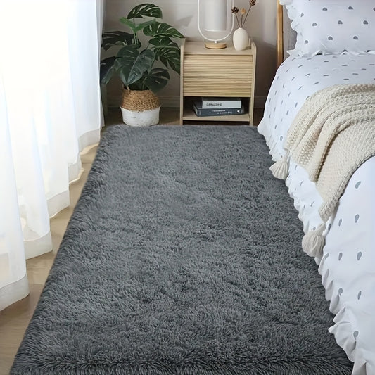 1pc Soft Shaggy Runner Rug for Bedroom, 2x6 Feet Indoor Modern Fluffy Area Rugs Fuzzy Carpet for Hallway Bedside, Easy to Clean, Upgrade Non-Slip Shag Plush Rug for Dorm Living Room, Winter indoor flooring, Heating Next to th