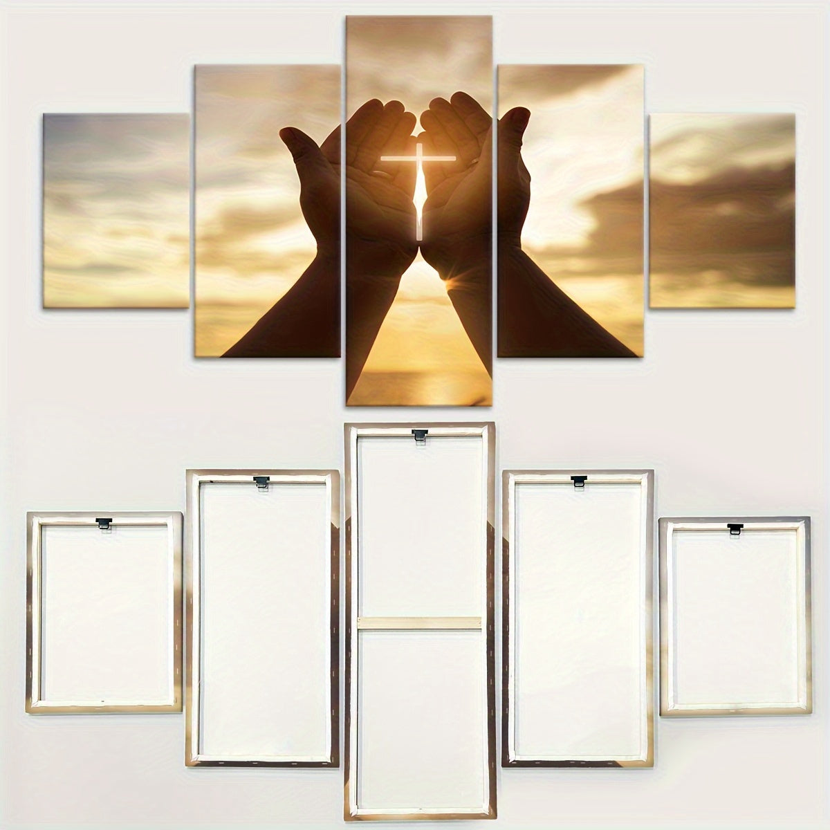 2D Flat, [2D FLAT] 5pcs Frame Prayer Hand Canvas Poster, Five Panel Scene Art, Modular Picture, Print Painting, Modern Art, Ideal Decor for Bedroom Living Room Kitchen Dorm, Wall Decoration, Gift for Family Friends, Murals, W
