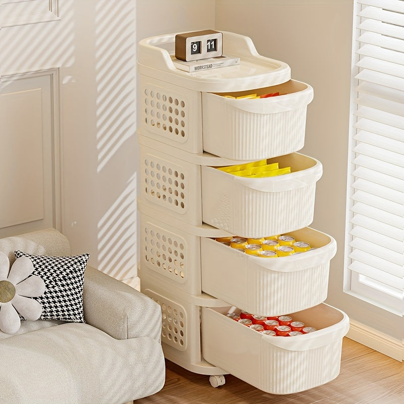 [ZHOHO Polypropylene Storage Cart] ZHOHO 1pc Polypropylene Rectangular Storage Organizer Cart - Multipurpose Non-Waterproof Cabinet with Wheels - Ideal for Kitchen, Living Room, Snacks, Toys, Christmas & Halloween Decor