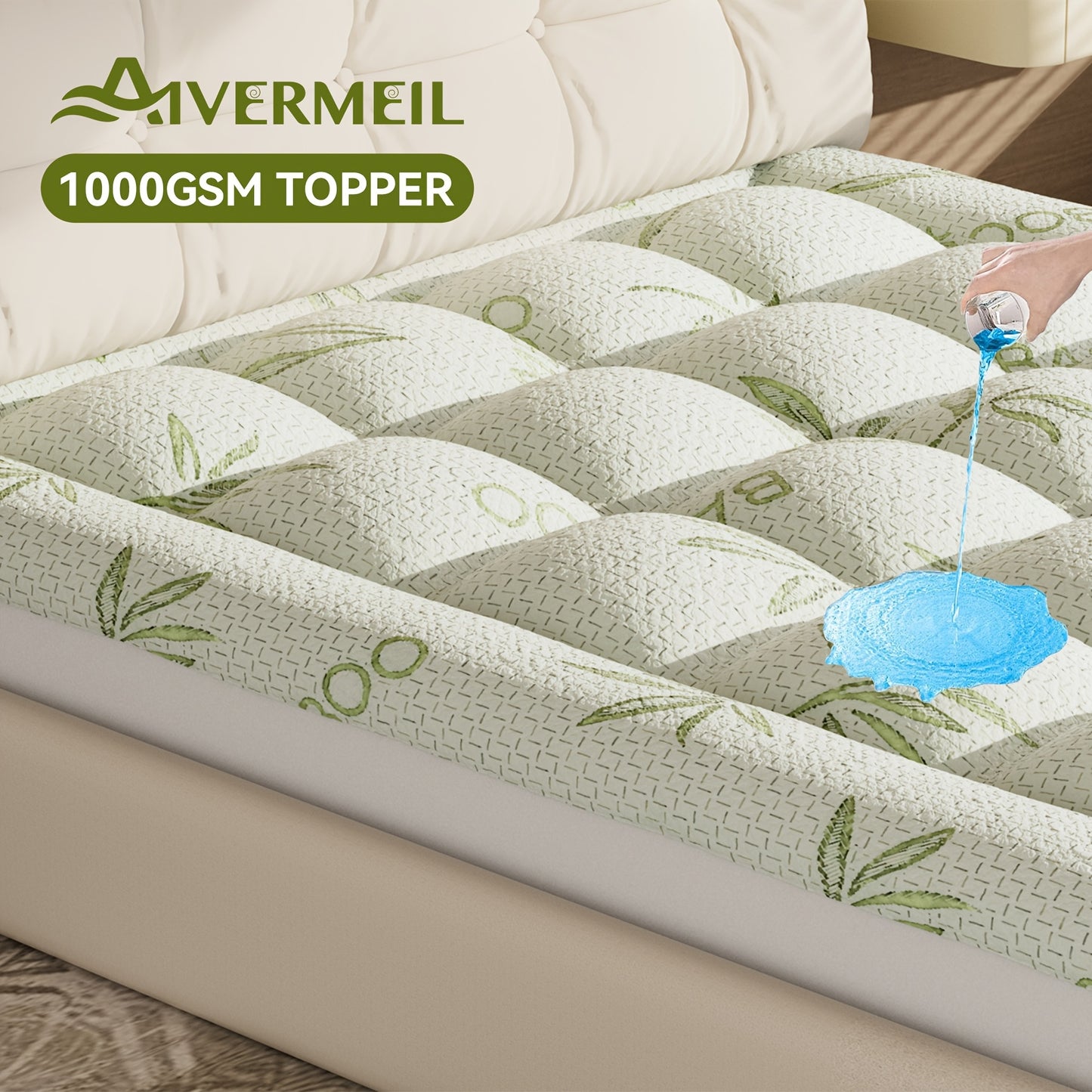 Bamboo Extra Thick Mattress Topper Waterproof Mattress Protector- 1000 GSM Quilted Fitted Extra, Cooling Breathable Pillow Mattress Pad - Deep Pocket Topper Fits 8-21 Inches