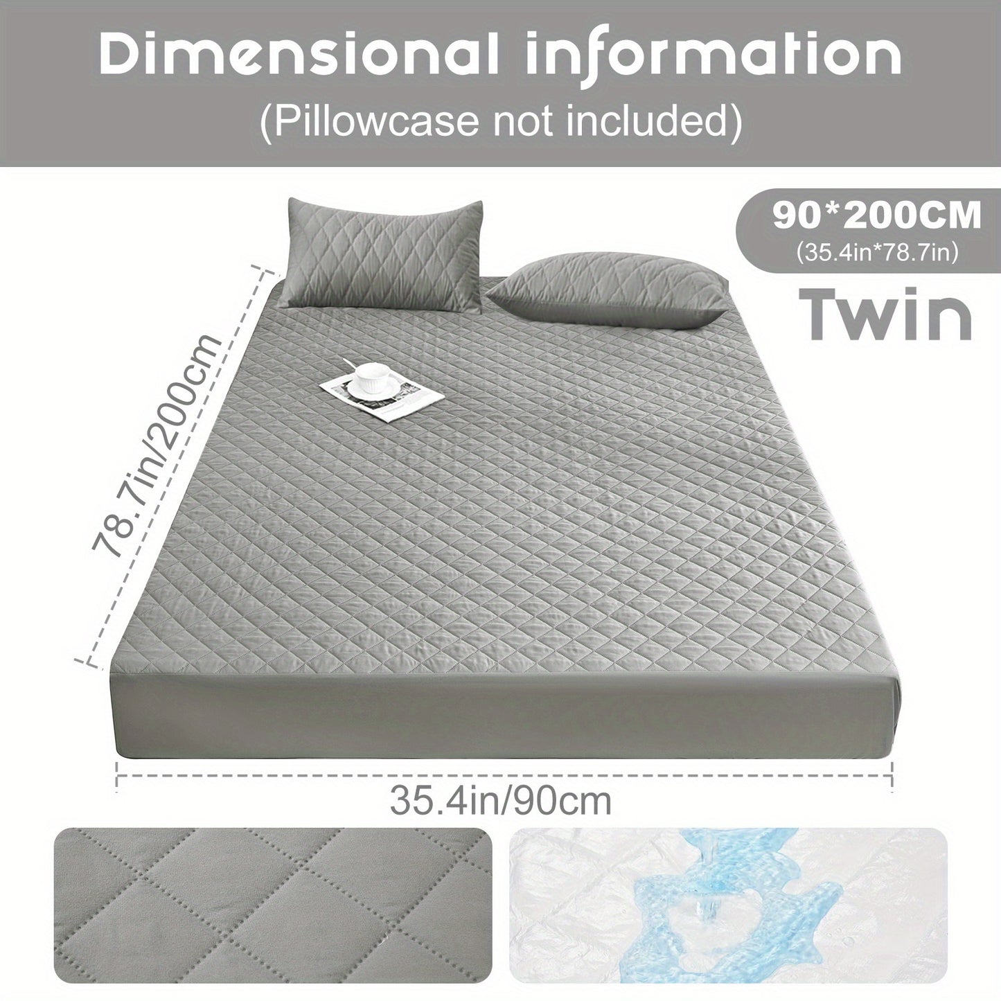 Waterproof Mattress Protector - Super Soft Quilted Polyester, Gray Satin Finish, Elastic Fit with Button Snap Closure, Machine Washable for Home & Hotel Use (Pillowcases Not Included), Comfortable Sleeping, Elegant Bedroom St