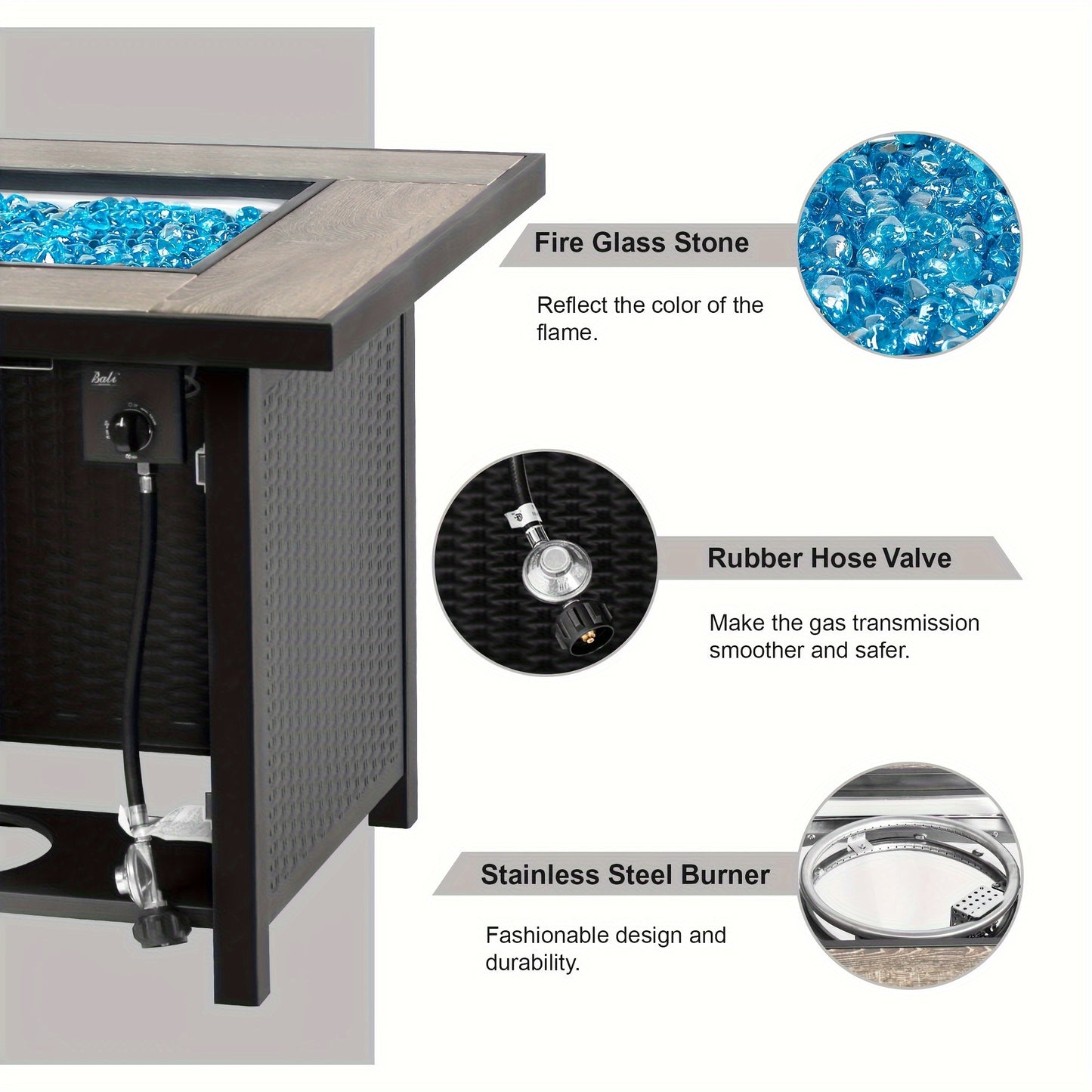 BALI OUTDOORS 50,000 BTU Heavy-Duty Propane Gas Fire Pit Table - 30" Square Outdoor fireplace with Fire Glass, Powder-Coated Steel Construction, Extreme Heat, for Backyard, Patio, Garden - Converts to Dining Table with Lid, B