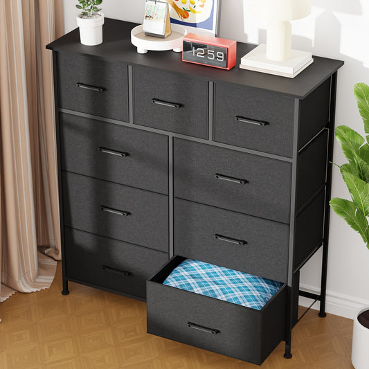 5/8/9 Fabric Drawers Dresser For Bedroom, Storage Drawers, Chest Organizer Units With Wooden And Steel Frame Top For Bedroom, Living Room, Closet, Living Room, Entryway, Black/Grey/Nature