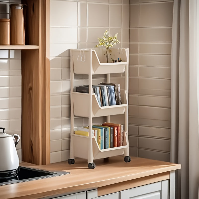 5/3 Layer White Storage Shelf, Wheeled Mobile Rack, Suitable For Living Room, Bedroom, Dormitory, Office, Garage Space, Best Storage Shelf For Rack, Standing Shelf