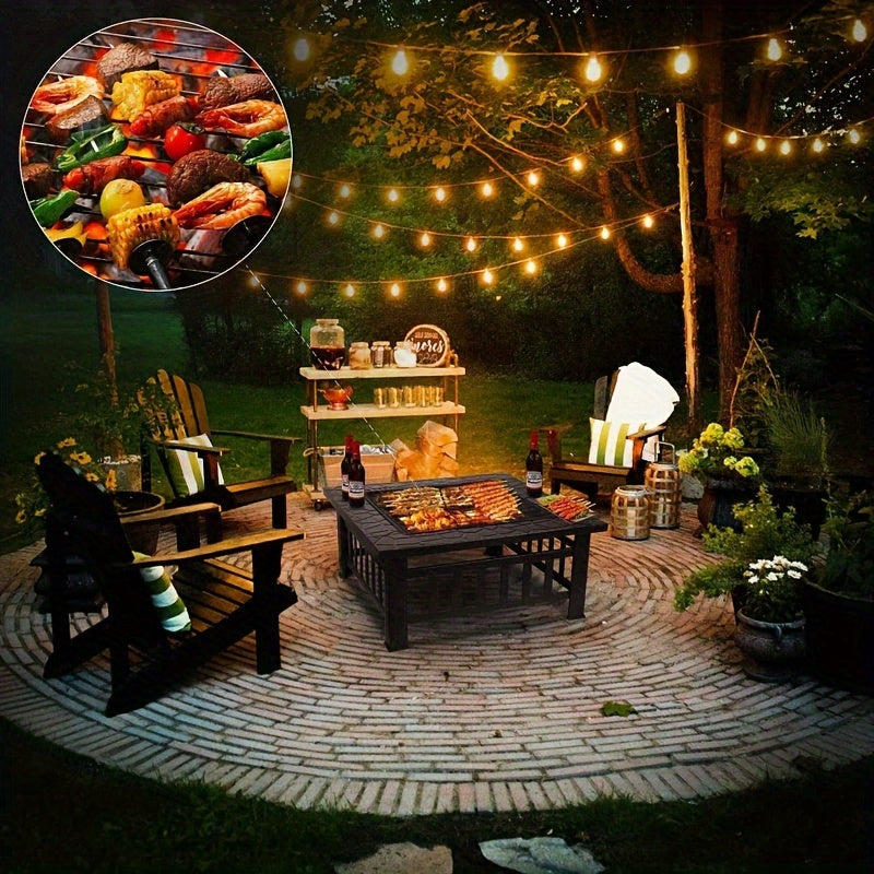 32-inch 3-in-1 Square Fire Pit Table with BBQ Grill - Heavy-Duty Rust-Proof Steel Outdoor Firepit, Includes Rain Cover & Fire Poker, Portable Camping & Backyard Essential for Patio, Garden, Thanksgiving & Christmas Gatherings