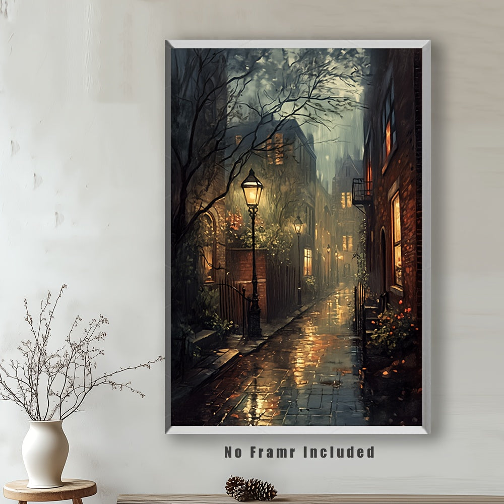 1pc Art Deco Classic Modern Unframed Canvas Wall Art - 15.7x23.6 inch Vertical Street Cityscape Poster for Living Room, Bedroom, Office, Cafe, Bar, Dorm Decor - Indoor Seasonal Art Print for Spring & Summer
