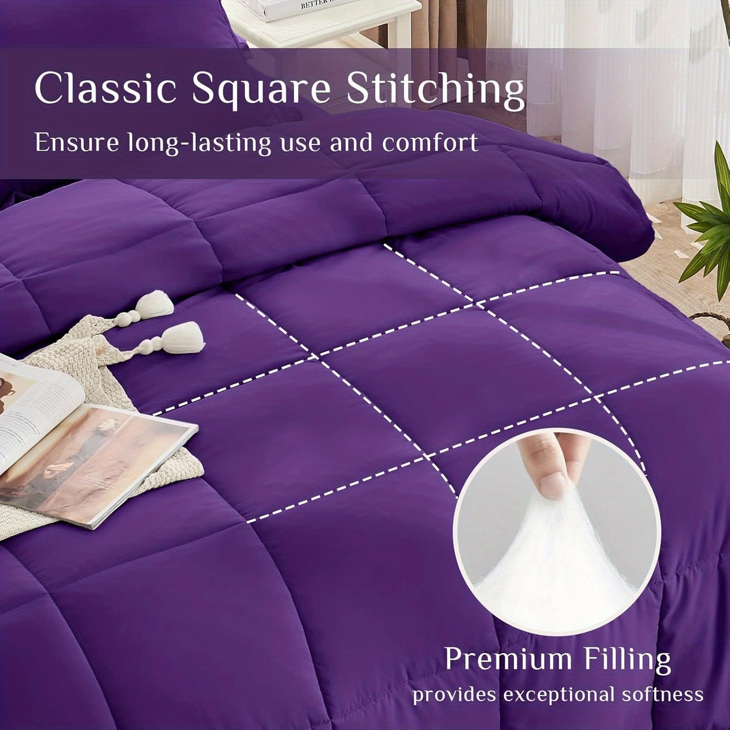 3pcs Solid Colour Checkered Comforter Set - Soft Microfiber, Lightweight, All-Season, Twin/Queen/King Size Bed In A Bag, Quilt Set with Breathable Fabric And Easy Care