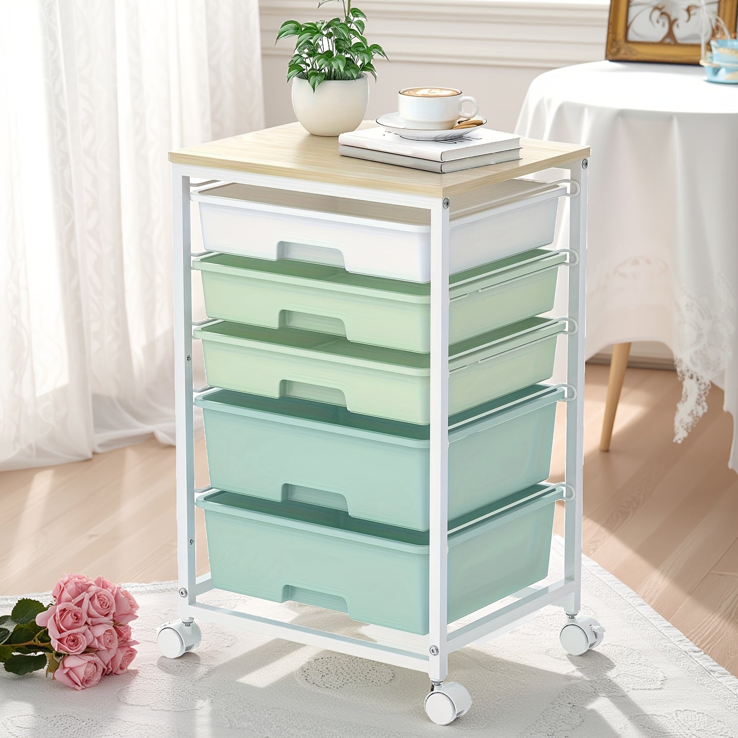 5-Tier Heavy-Duty Metal Utility Cart with 5 Lockable Drawers & Tabletop - Rolling Storage Cabinet on Locking Wheels, Space-Saving Sturdy Frame for Home Office, Workshop, Craft Room Organization - Easy Assembly, Dark Grey (No