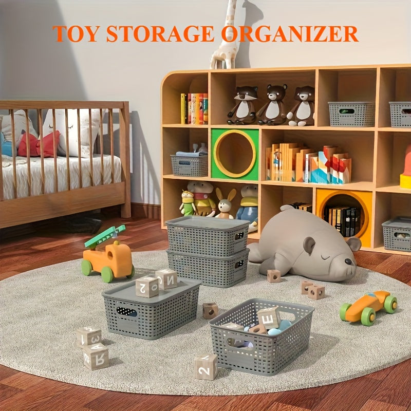 6pcs Stackable Plastic Storage Bins with Lids - Durable Gray Organizer Baskets for Home, Office, and Classroom - Multi-Purpose Shelf Bins, 10.2x7.2x4.1 Inches, Home Organization | Sleek Storage Solution | Stackable Bins