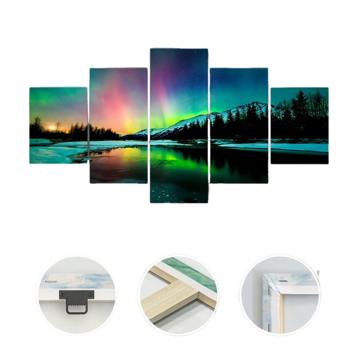 2D Flat, [2D FLAT] 5pcs Frame Romantic Aurora Canvas Poster, Five Panel Scene Art, Modular Landscape Picture, Print Painting, Modern Art, Ideal Decor for Bedroom Living Room Kitchen Dorm, Wall Decoration, Gift for Family Frie