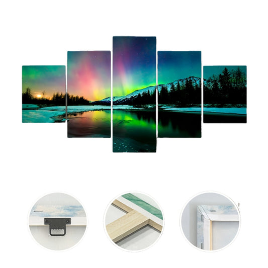 2D Flat, [2D FLAT] 5pcs Frame Romantic Aurora Canvas Poster, Five Panel Scene Art, Modular Landscape Picture, Print Painting, Modern Art, Ideal Decor for Bedroom Living Room Kitchen Dorm, Wall Decoration, Gift for Family Frie