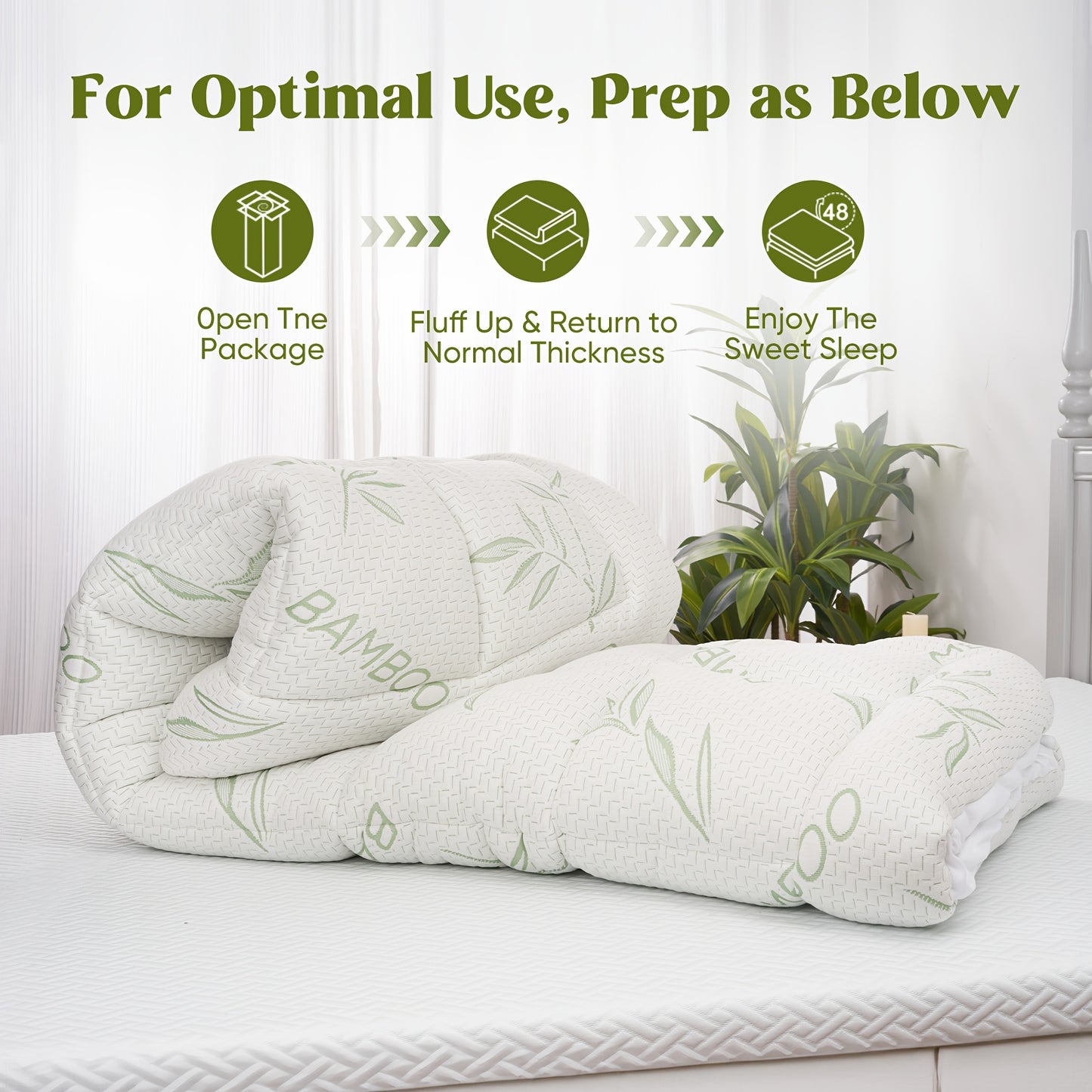 Mattress Topper With PU Waterproof Layer Of Waterproof Mattress Protector, Cooling Extra Thick Breathable Viscose Made From Bamboo Mattress Pad, Soft Quilted Fitted Mattress Cover With 1000 GSM Down Alternative Fill (8-21"Dee