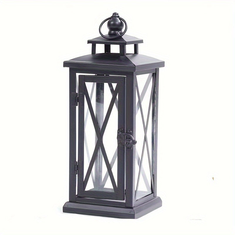 1pc Chinese Style Metal Candle Lantern with Glass Panels, Outdoor Windproof Floor-Mounted Candle Holder - Ideal for Wedding, Chapel Decor, Festive Celebrations - Christmas, Halloween, Valentine's Day, Universal