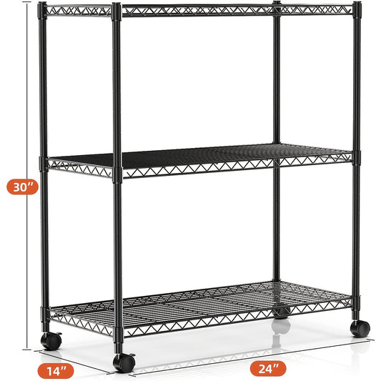 Simple Deluxe Heavy Duty 3-Shelf Shelving With Wheels, Adjustable Storage Units, Steel Organizer Wire Rack, Craft Storage Shelf, Art Studio, Gallery, Storage Cabinets
