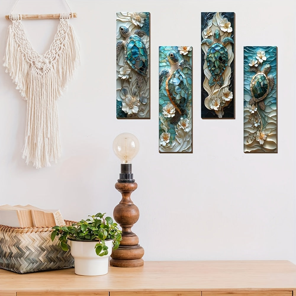 4pcs Sea Turtle Wall Decor, 2D Flat Wooden Wall Hangings, Minimalist Style, Suitable for Bedrooms, Living Rooms, Hallways, Home Decor Gifts, 11.81in x 3.94in