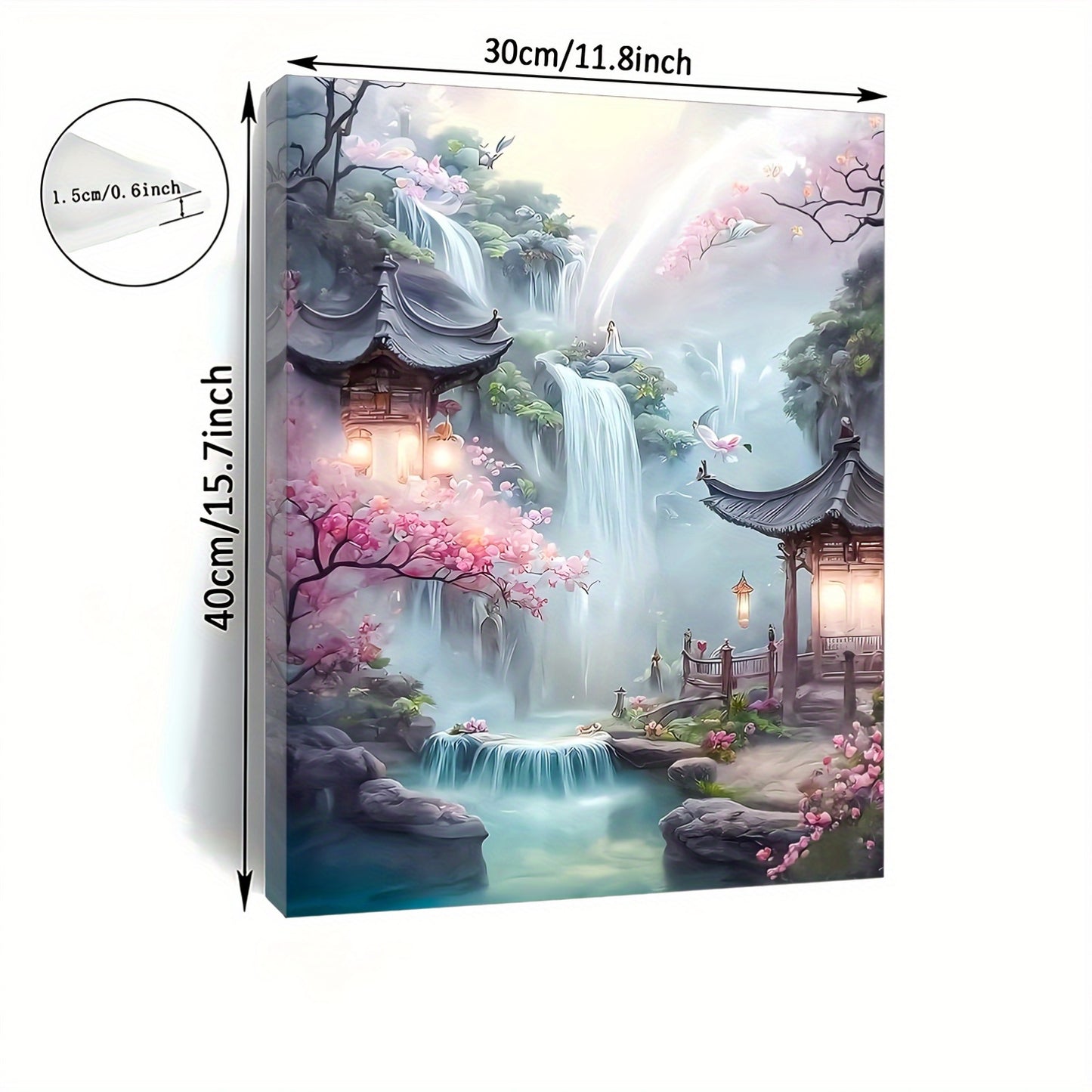 1pc Cherry Blossom Waterfall Scenery Canvas Wall Art, Wooden Framed Print for Living Room, Bedroom, Office - Ideal for Bachelorette Party Decor, Unique Gift for Her or Him, 11.8x15.7 inches