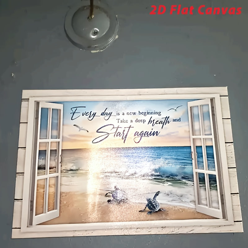 1pc Wooden Framed Canvas Painting Turtle Ocean Motivation Quotes Paintings Wall Art Prints For Home Decoration, Living Room& Bedroom, Festival Party Decor, Gifts, Ready To Hang, 2D