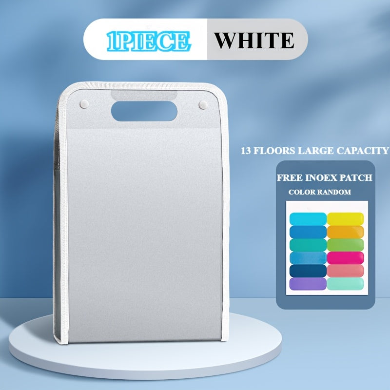 13-Layer A4 Clip Accordion File Folder, Handheld PP Material, Contemporary Style, Student Document Organizer with Free Classification Stickers, Examination Bag