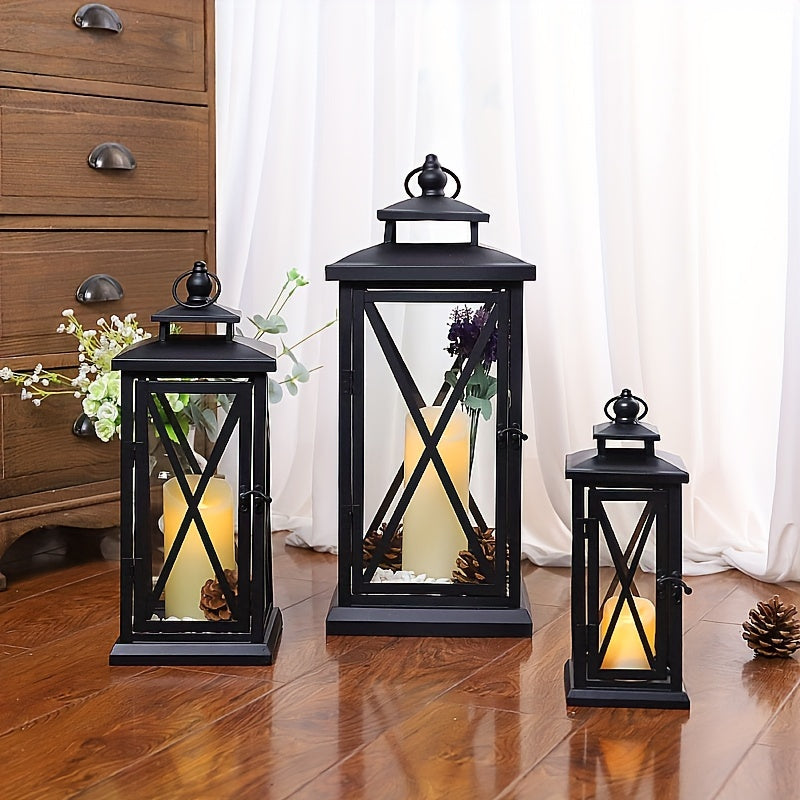 1pc Chinese Style Metal Candle Lantern with Glass Panels, Outdoor Windproof Floor-Mounted Candle Holder - Ideal for Wedding, Chapel Decor, Festive Celebrations - Christmas, Halloween, Valentine's Day, Universal