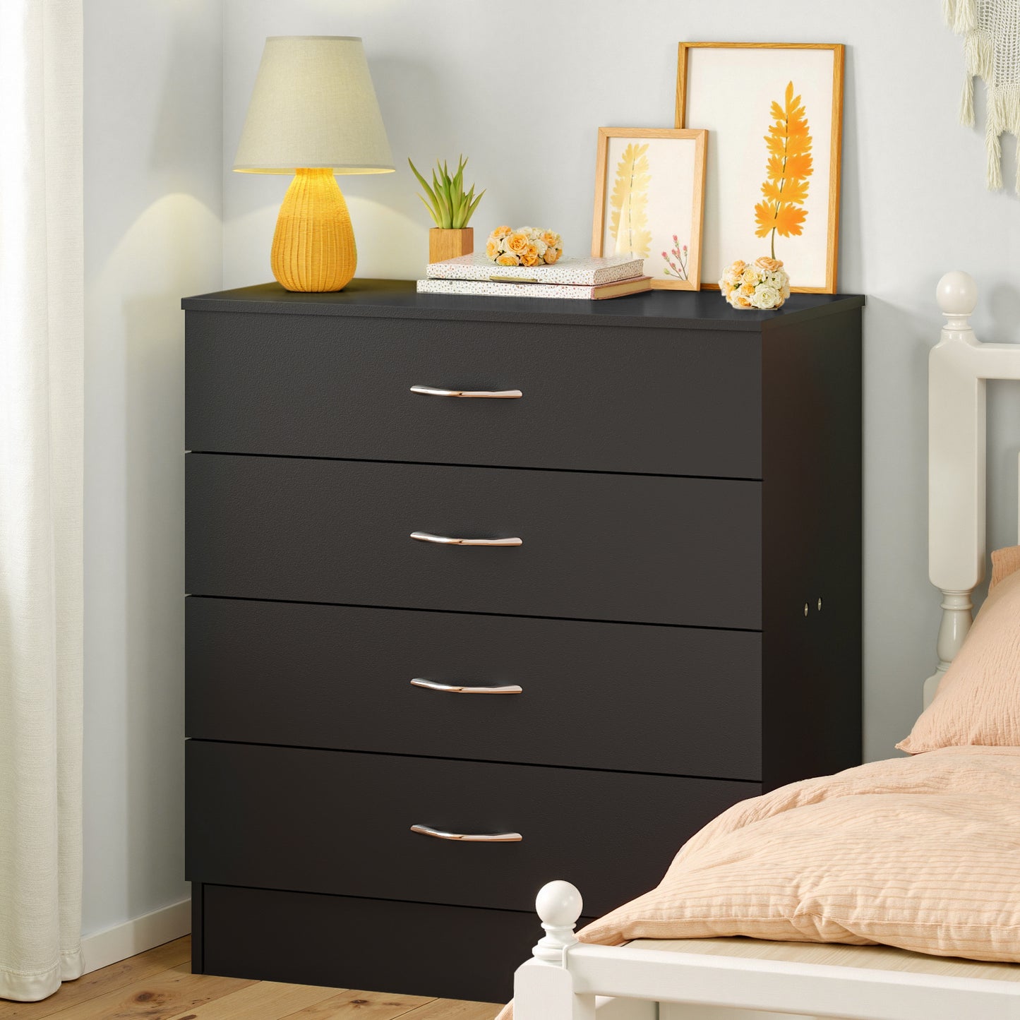[Modern Minimalist Dresser] Compact Space-Saving Modern Minimalist Dresser - 4-Drawer Organizer with Flat Surface for Bedroom, Living Room, Entryway - Easy Assembly Required - White/Black Options Available