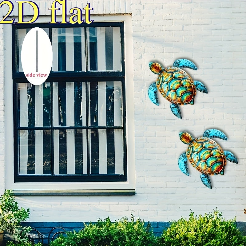 2D Flat, 2D flat-1pc, metal turtle wall art, coastal turtle decoration, 2D metal wall decoration, suitable for home, garden, and wall decoration, 2D Flat