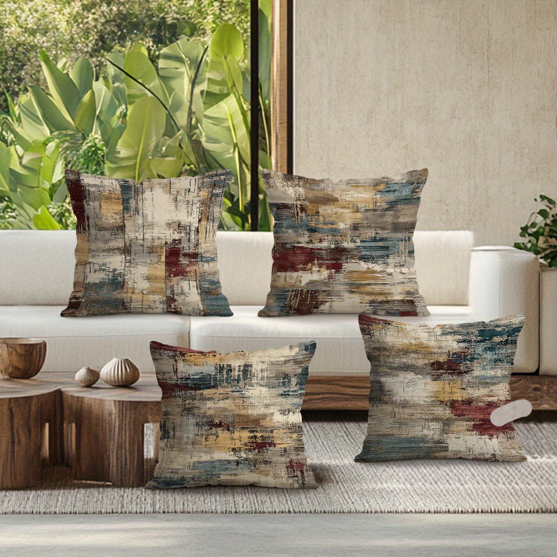 4pcs Abstract Paint Strokes Texture Pattern 18x18 Inches, Decorative Brown Throw Pillow Covers Set for Couch Sofa Bedroom Living Room Car