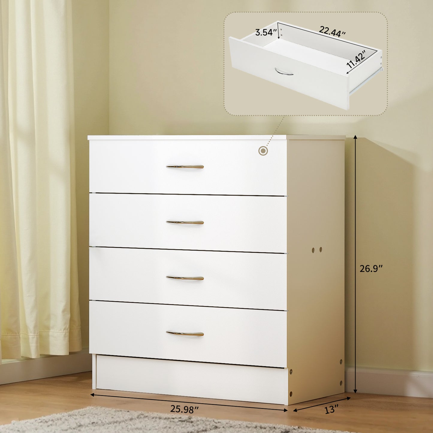 [Modern Minimalist Dresser] Compact Space-Saving Modern Minimalist Dresser - 4-Drawer Organizer with Flat Surface for Bedroom, Living Room, Entryway - Easy Assembly Required - White/Black Options Available
