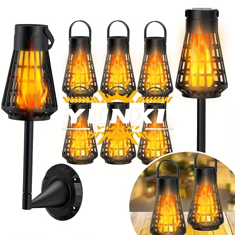 1pc or 4-in-1/8-in-1 Solar-Powered Outdoor Flame Effect Lantern - IP44 & Windproof, Multi-Functional Hanging/Table/Wall/Ground Lighting with Flickering Flame Effect, Energy-Efficient LED Bulb for Camping, Garden, Patio, Balco