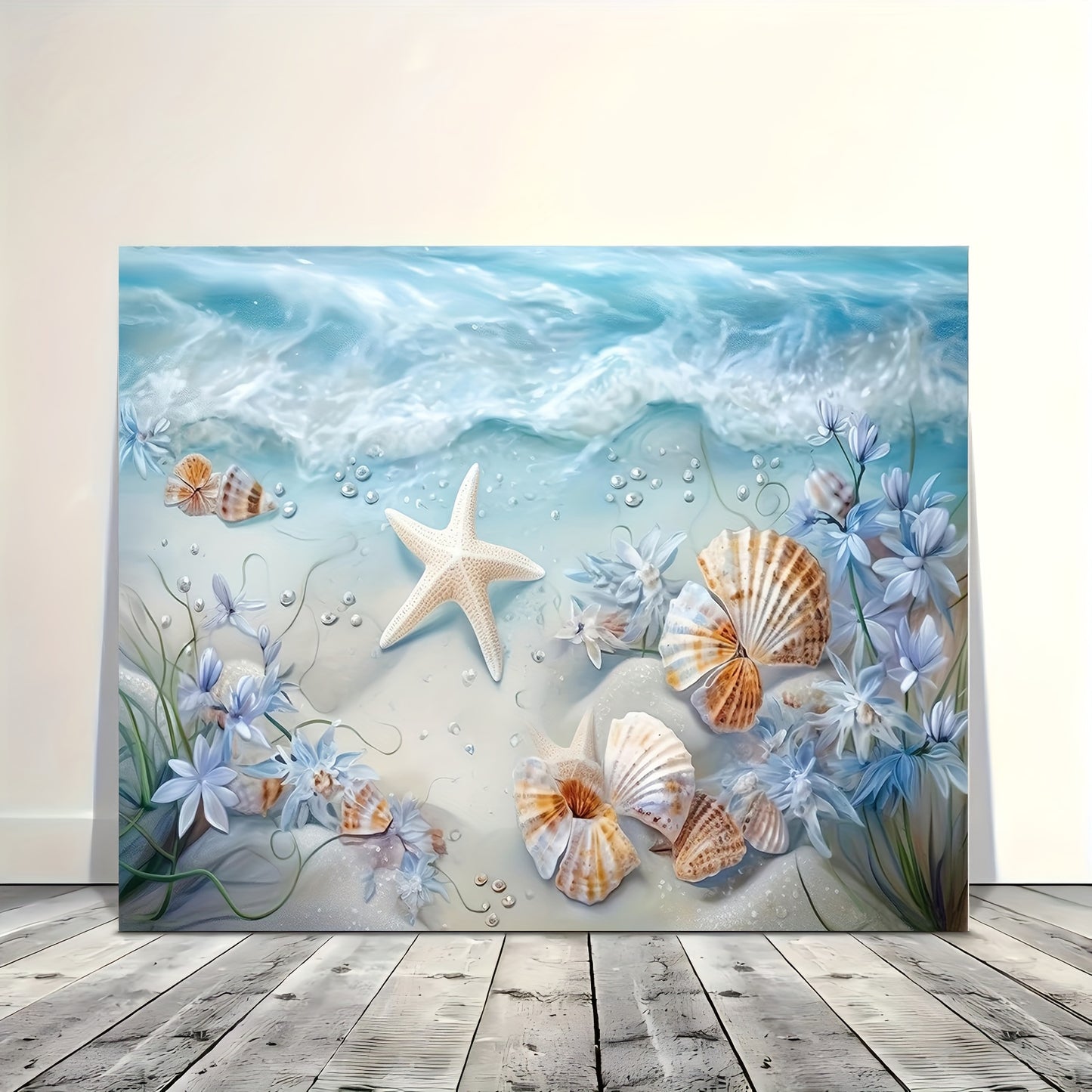 [1pc Coastal Beach Art] 1pc Coastal Beach Starfish and Seashell Canvas Wall Art Print, 11.8x15.7 inches, Woven Fabric, Home & Office Decoration, Unique Christmas Gift Idea