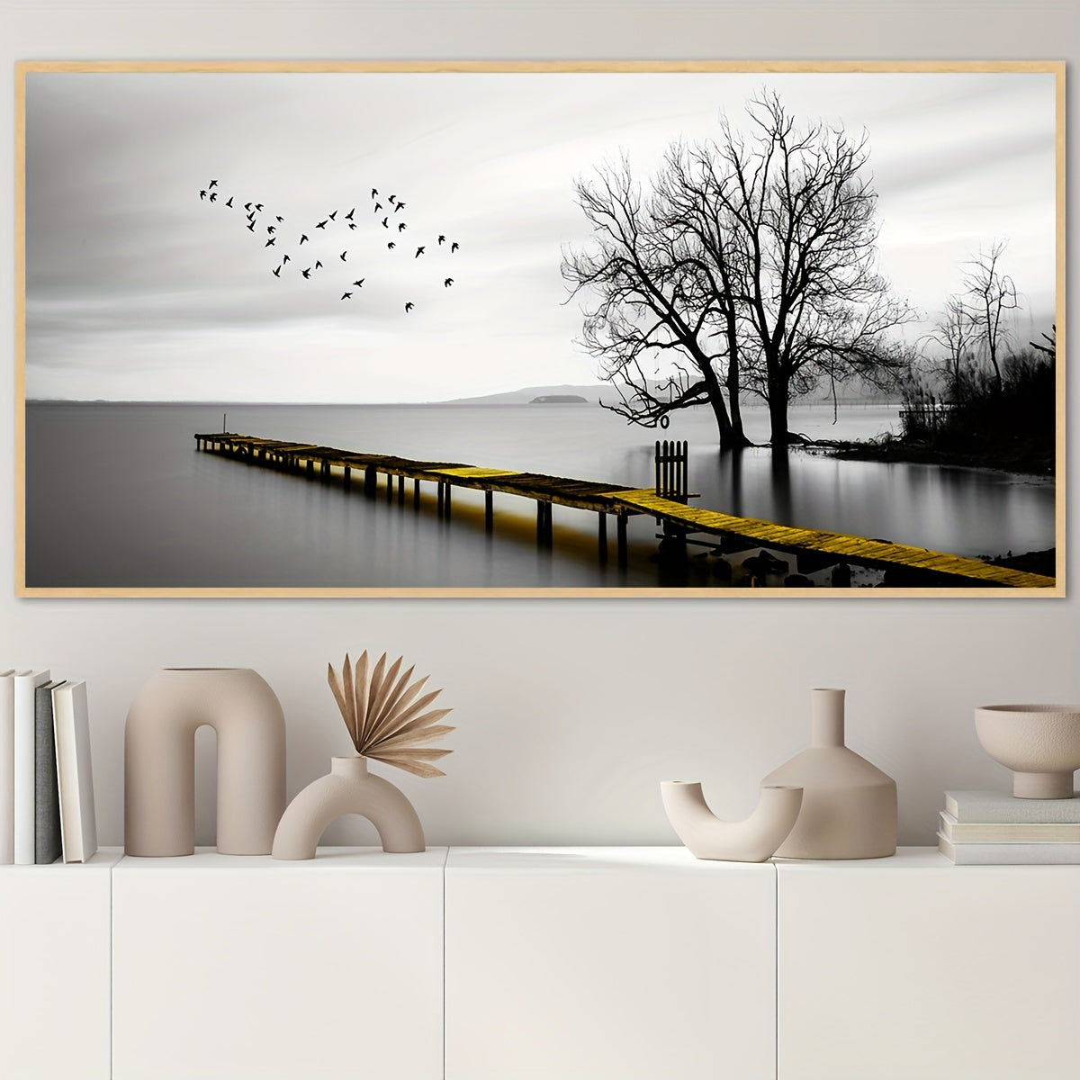 1pc Seaside Birds & Trees Wall Art Canvas Poster - Waterproof & Odorless, Frameless Modern Landscape Print for Living Room, Bedroom, Bar - Ideal Halloween & Christmas Gift for Friends & Family, Indoor/Outdoor Decor, Coastal H