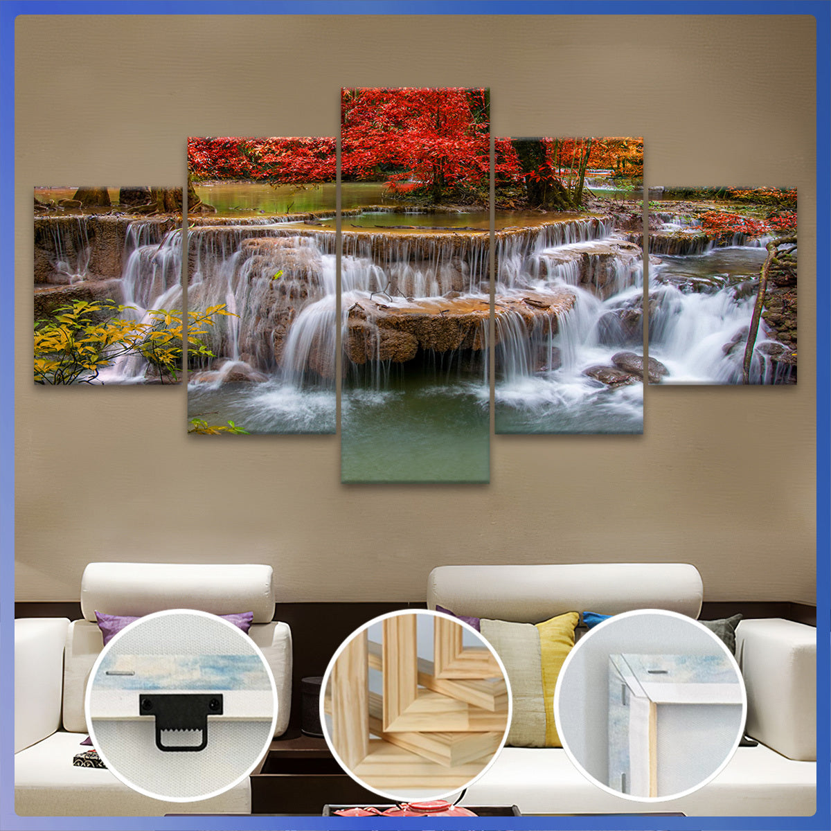 5pcs Wooden Framed Canvas, Jungle And Stream Theme Poster, Pattern Art for Home Decoration, Wall Decor for Living Room, Bedroom, Office, Bar, Restaurant, High Quality Waterproof Painting, HD Artwork.
