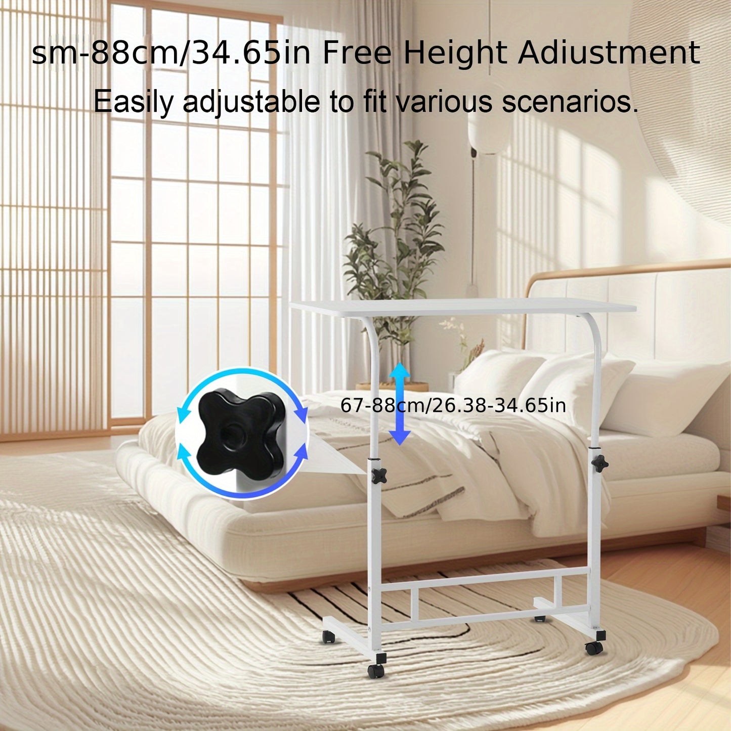 40*80cm Adjustable Height Standing Desk, Mobile Computer Table with Wheels, 26.4"-34.7" Height Range, Spacious and Stable Study Desk, Suitable for Home, Office, and Living Room