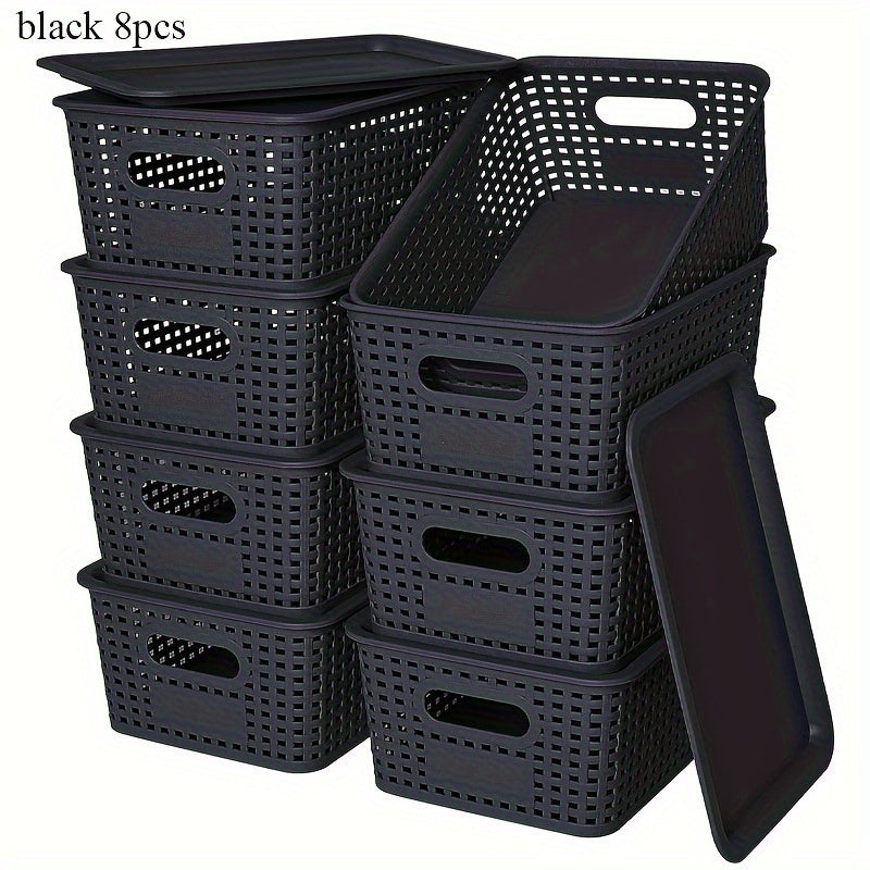 8pcs Modern Plastic Storage Bins with Lids - Versatile Organizer for Home, Office, and Toys, White Rectangular Design with Multiple Compartments for Document, Toy, and Small Items, Toy Storage, Shelf Baskets