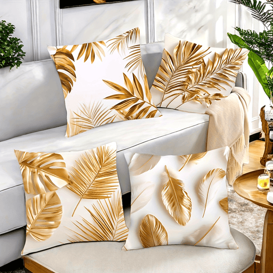 4pcs Golden Leaf Pattern Delicate Texture Pillowcase, 17.72 x 17.72 inches, Room Decoration, Office Decoration, Living Room Decoration, Sofa Decoration, Without Pillow Core
