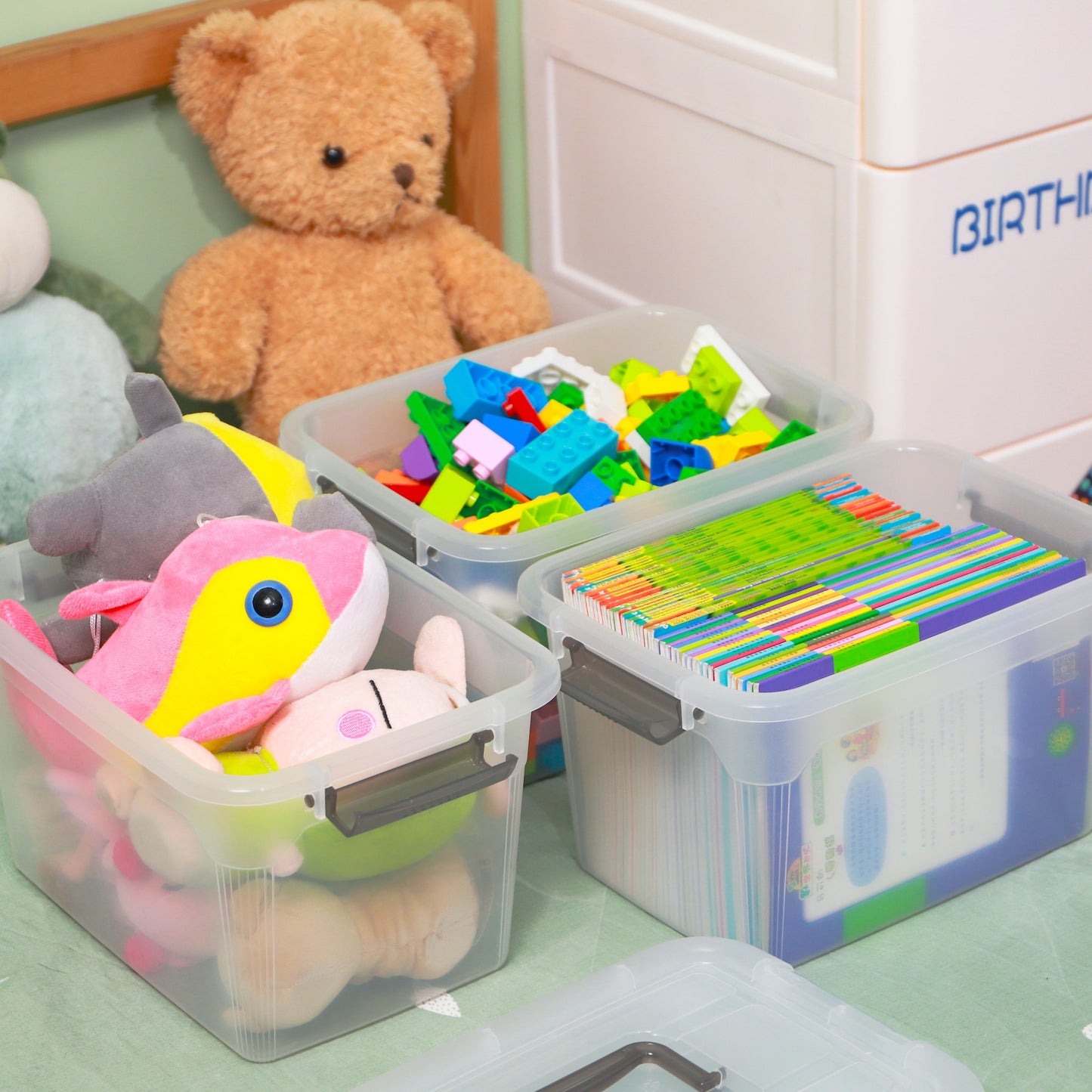 6pcs Transparent Plastic Storage Box, Stackable Storage Container with Lock Cover And Handle, for Organizing Toys, Books, Beads, Pantry Items, Multi-purpose Home Storage Accessories