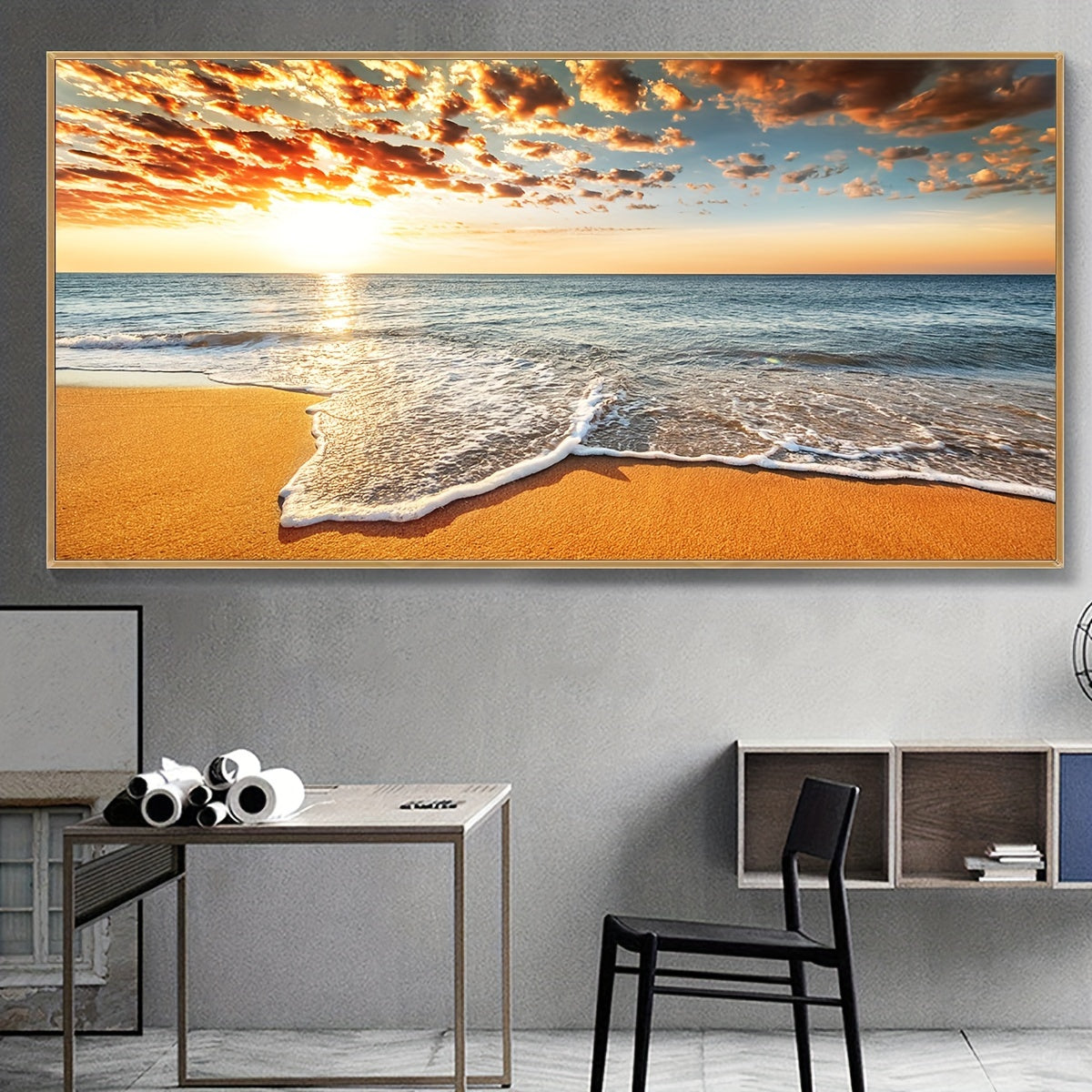 1pc Unframed Canvas Poster, Seaside Scenery Painting, Various Styles Of Scenery, Canvas Wall Art, Artwork Wall Painting for Gift, Bedroom, Office, Living Room, Cafe, Bar, Wall Decor, Home And Dormitory Decoration
