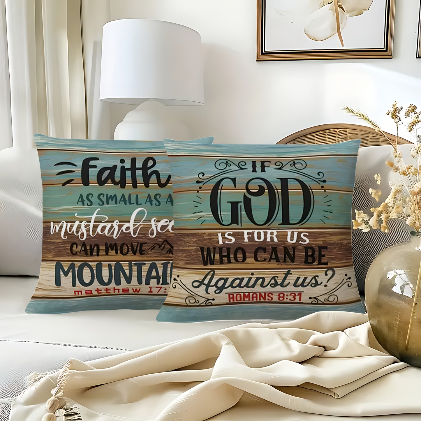 4pcs 17.7*17.7 Inches Modern Christian Faith Inspirational Scripture Pillow Covers - Printed With Zipper Closure, Pillow Cases For Sofa, Living Room, Bedroom, Office, Outdoor, Modern Farmhouse, Party Decoration & Home Decorat