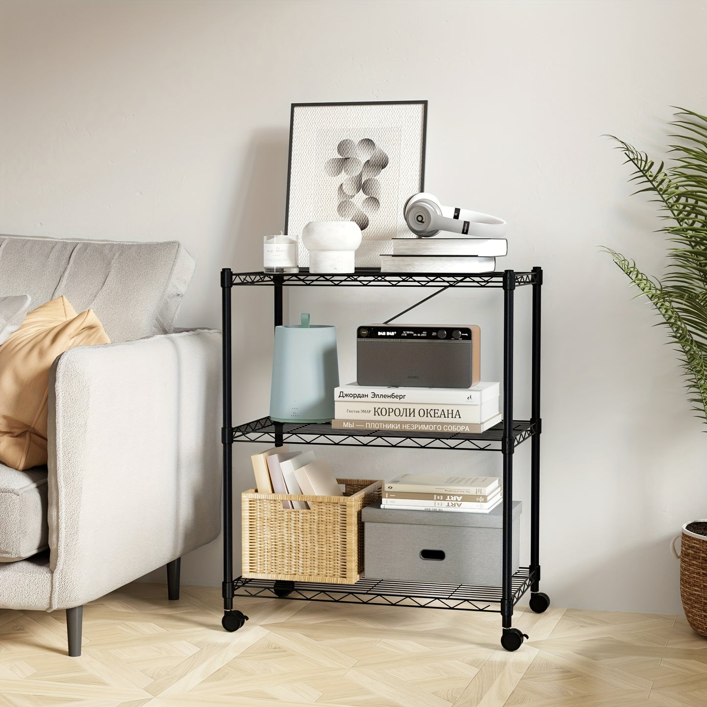 Simple Deluxe Heavy Duty 3-Shelf Shelving With Wheels, Adjustable Storage Units, Steel Organizer Wire Rack, Craft Storage Shelf, Art Studio, Gallery, Storage Cabinets