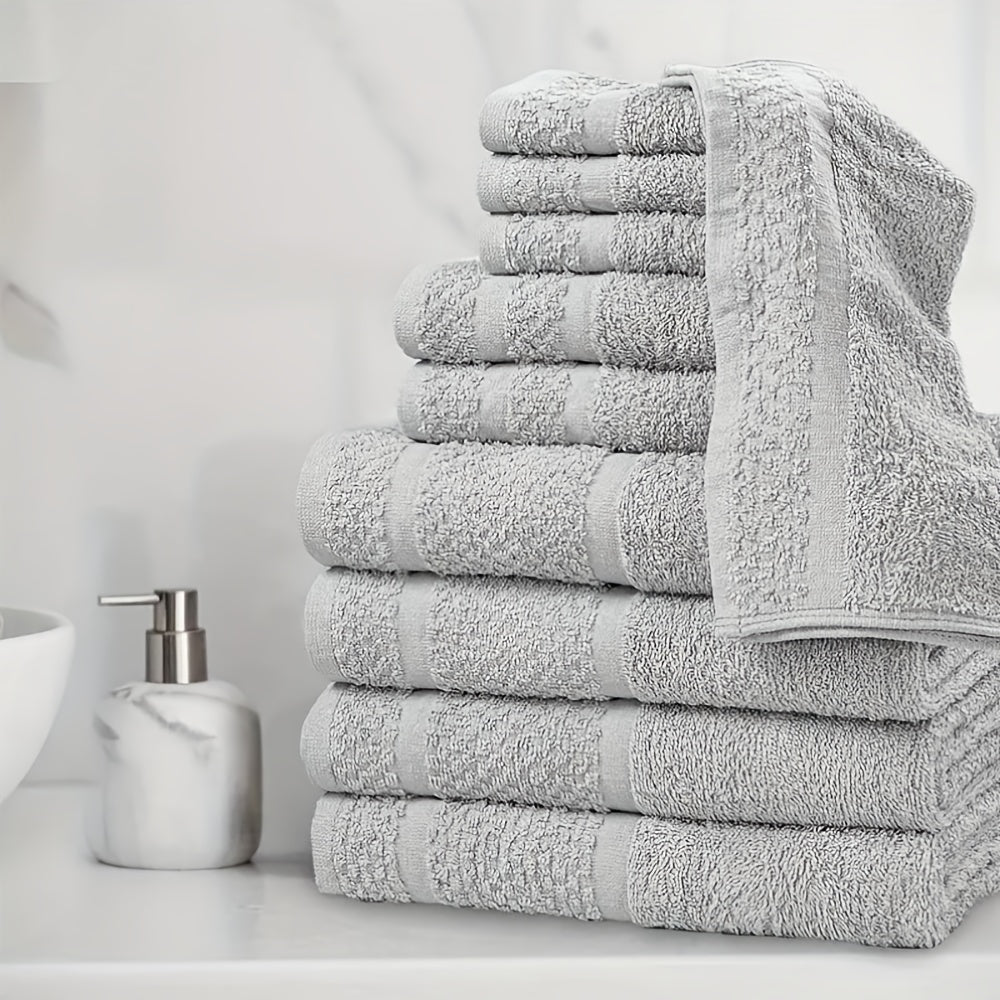 10pcs Bath Towel Set, 4pcs Bath Towels&2pcs Hand Towels&4pcs Washcloths, Solid Color, Cotton Towel, Absorbent, Quick-drying, Soft And Comfortable, Bathroom Supplies, Towels for Bathroom, Shower And Hotel, Bathroom Towel Sets,