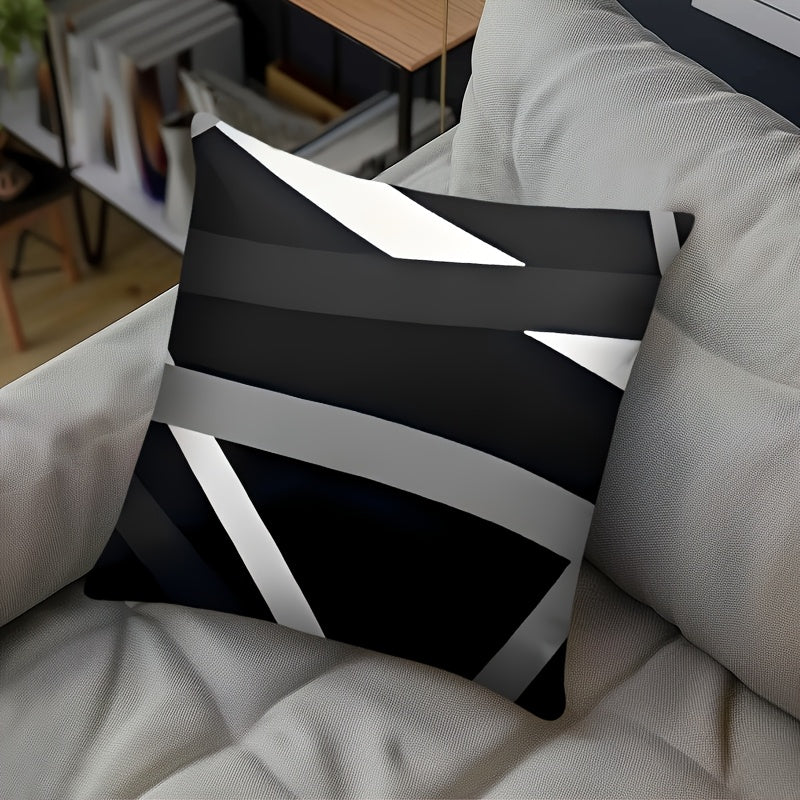 Set Of 4 Black Throw Pillow Covers Modern Abstract Grey Stripes Gray White Acrylic Bold Decorative Pillow Cases, Cozy Washable Polyester Cushion Covers For Home Decor Square 17.7x17.7 Inches Pillowcases (Pillow Insert Not Inc