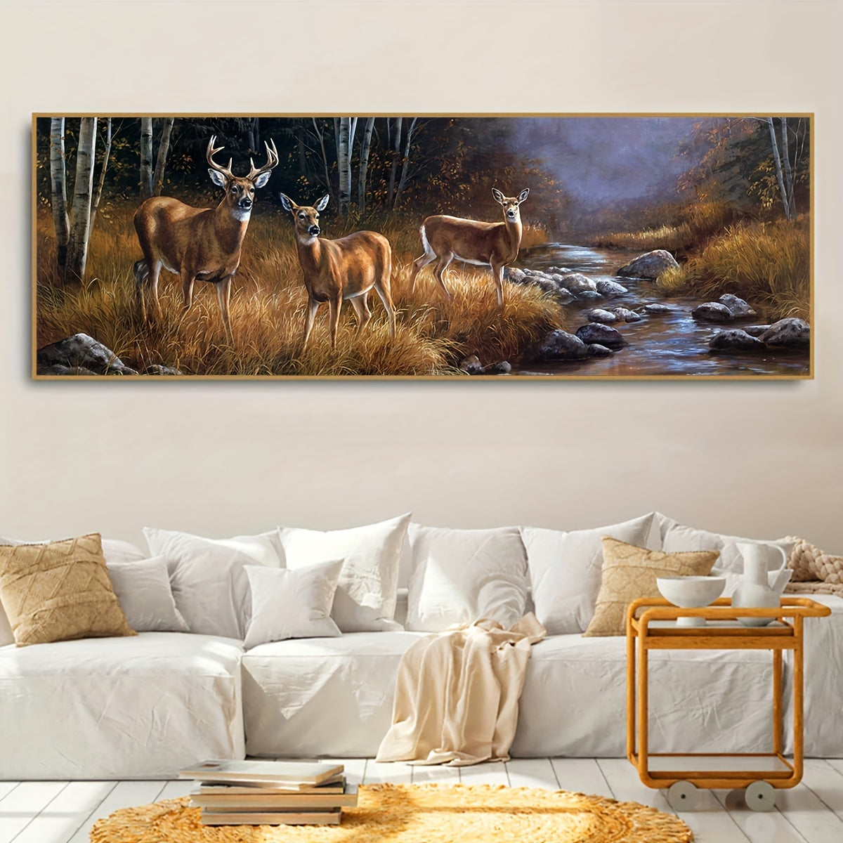 [Perfect Deer Canvas Art Poster] Chic Forest Deer Group Canvas Art Poster - Waterproof, Odorless Wall Decor for Living Room, Bedroom, Office - Perfect Birthday Gift, Frameless Animal Landscape Print