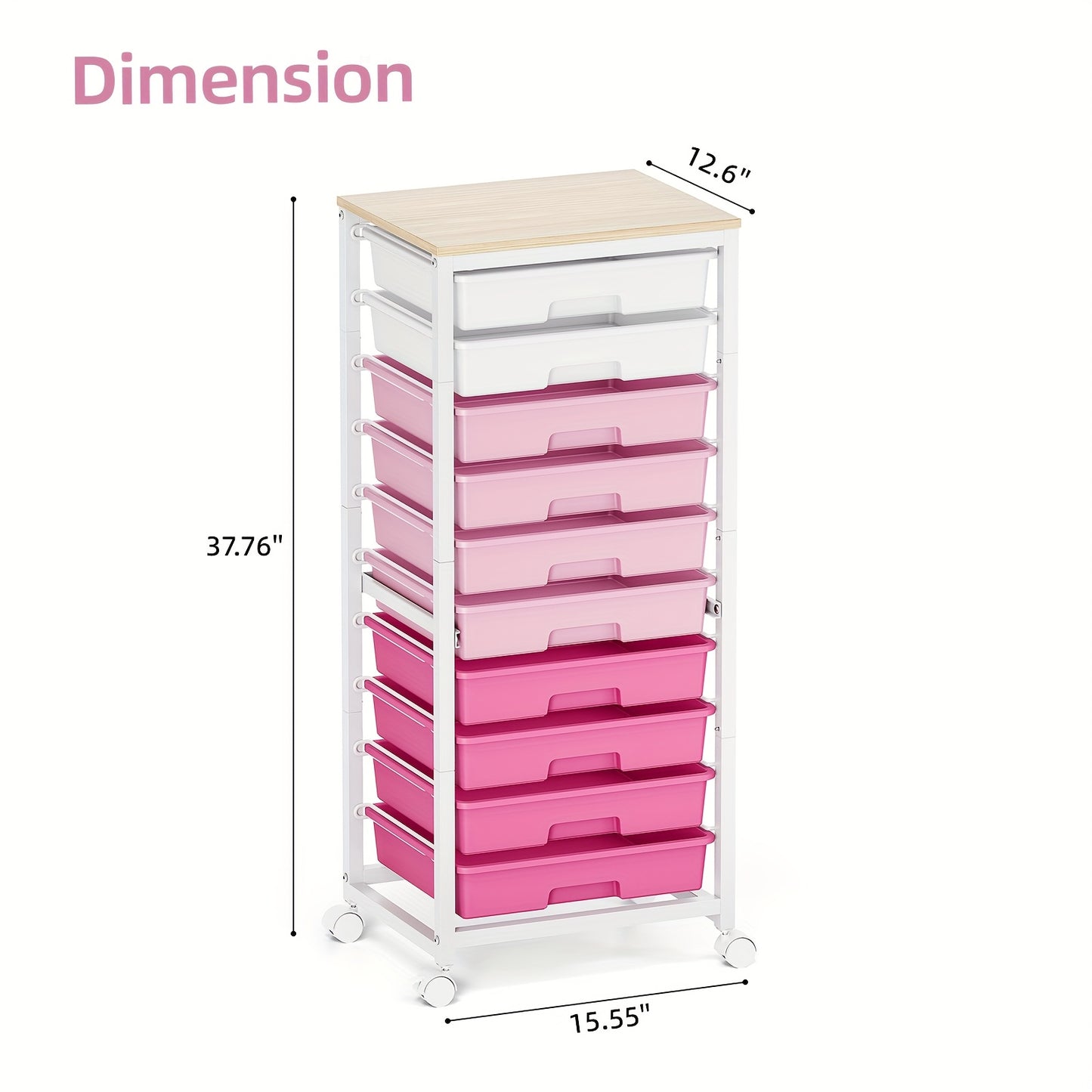 KINGRACK 10-Drawer Heavy-Duty Metal Rolling Storage Cart with Lockable Wheels & Tabletop - White & Pink Mobile Organizer with 10-Tier Drawers, Space-Saving Design for Home, Office, Classroom, Craft Room - Sturdy 4-Wheel Utili