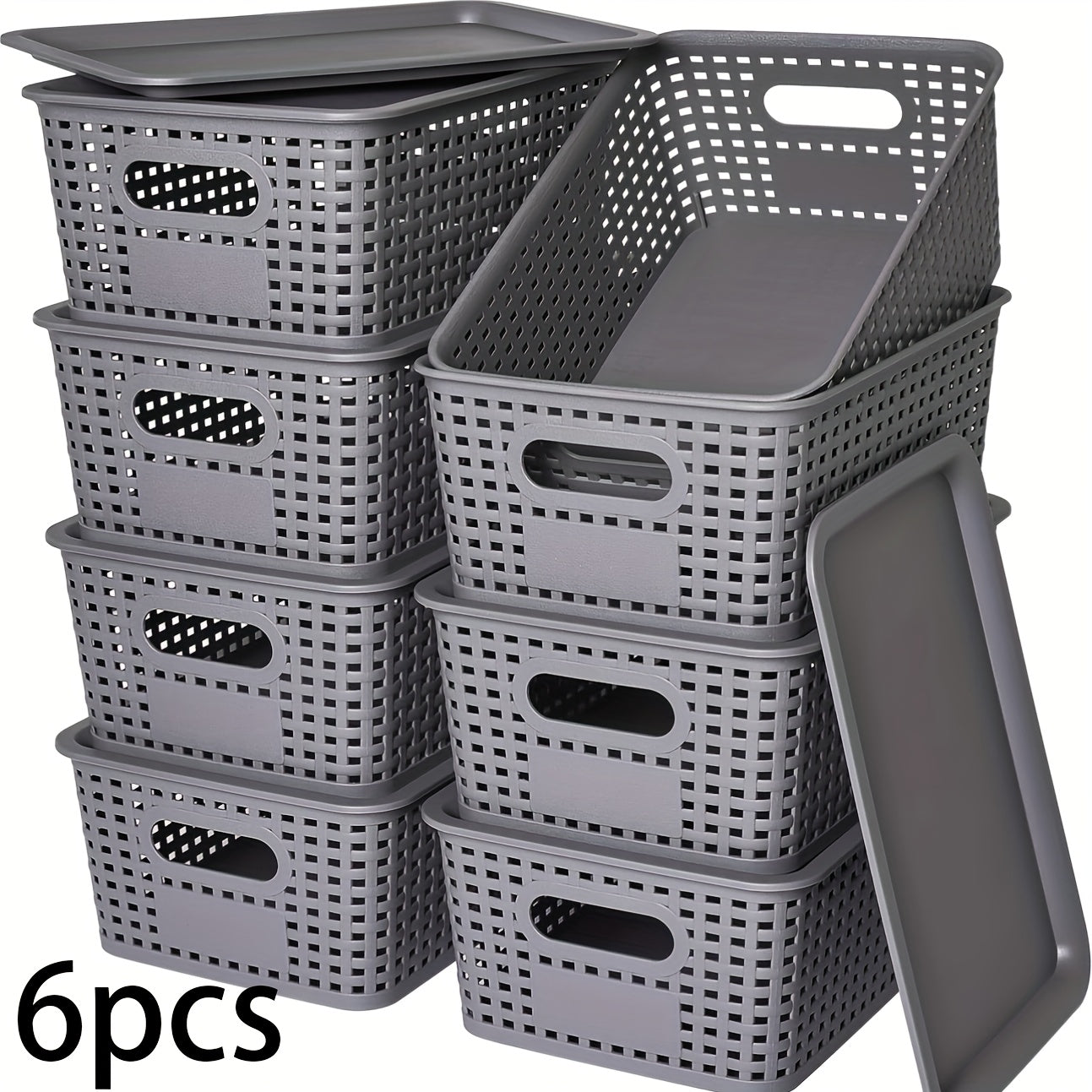 6pcs Stackable Plastic Storage Bins with Lids - Durable Gray Organizer Baskets for Home, Office, and Classroom - Multi-Purpose Shelf Bins, 10.2x7.2x4.1 Inches, Home Organization | Sleek Storage Solution | Stackable Bins