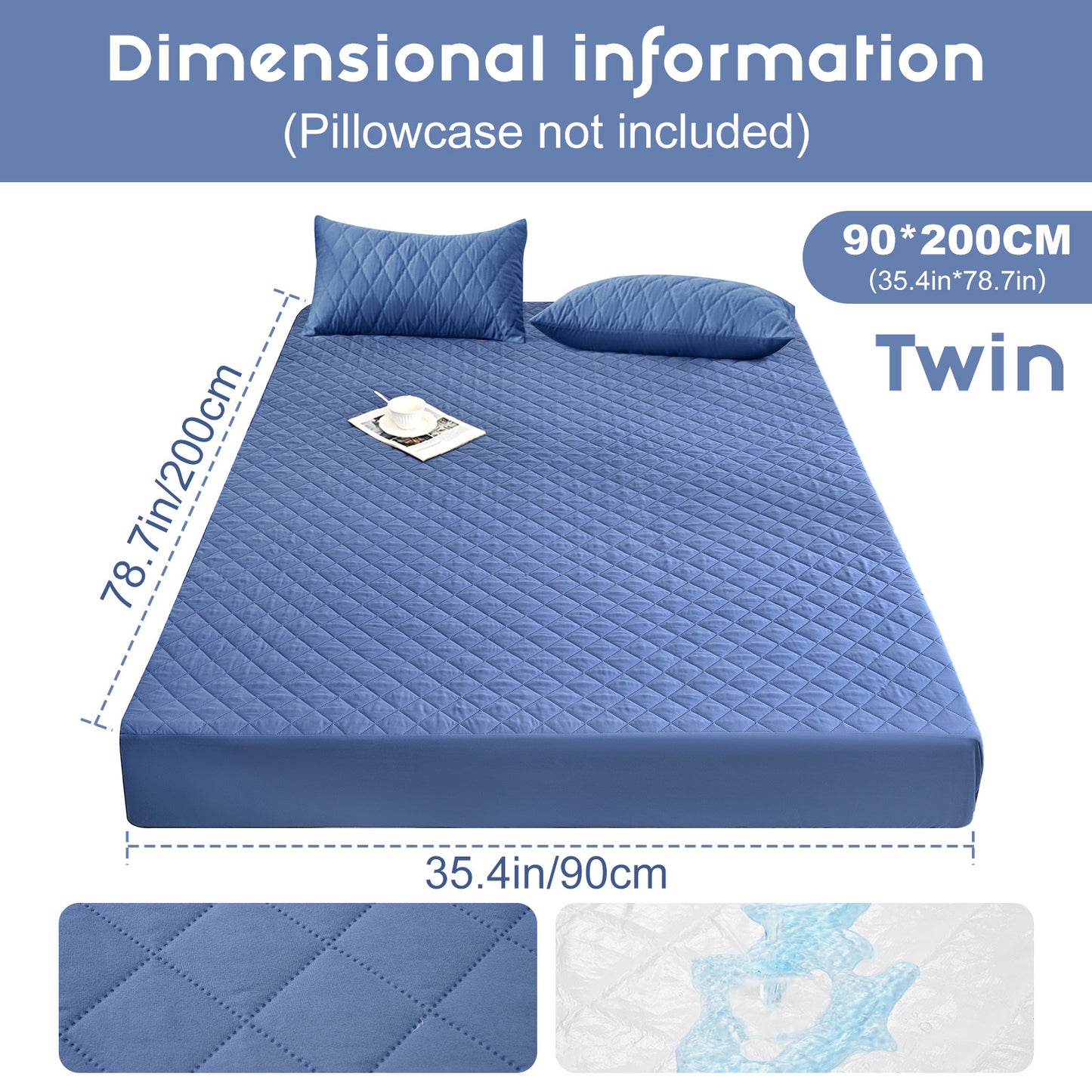 Waterproof Mattress Protector - Super Soft Quilted Polyester, Gray Satin Finish, Elastic Fit with Button Snap Closure, Machine Washable for Home & Hotel Use (Pillowcases Not Included), Comfortable Sleeping, Elegant Bedroom St