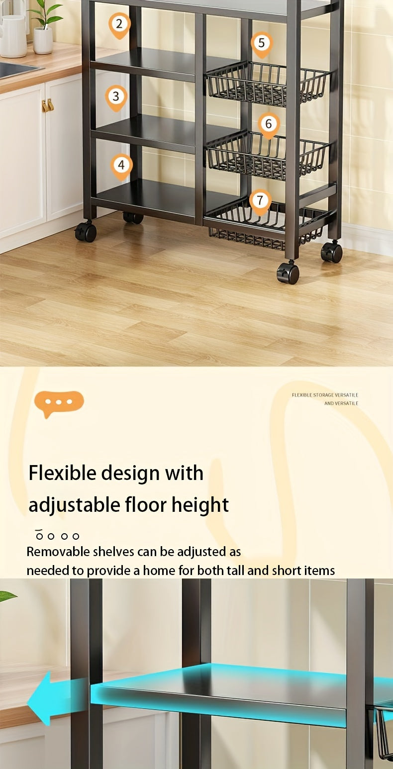Movable Storage Rack, Adjustable 4-Layer Storage Rack with 3 Wire Baskets