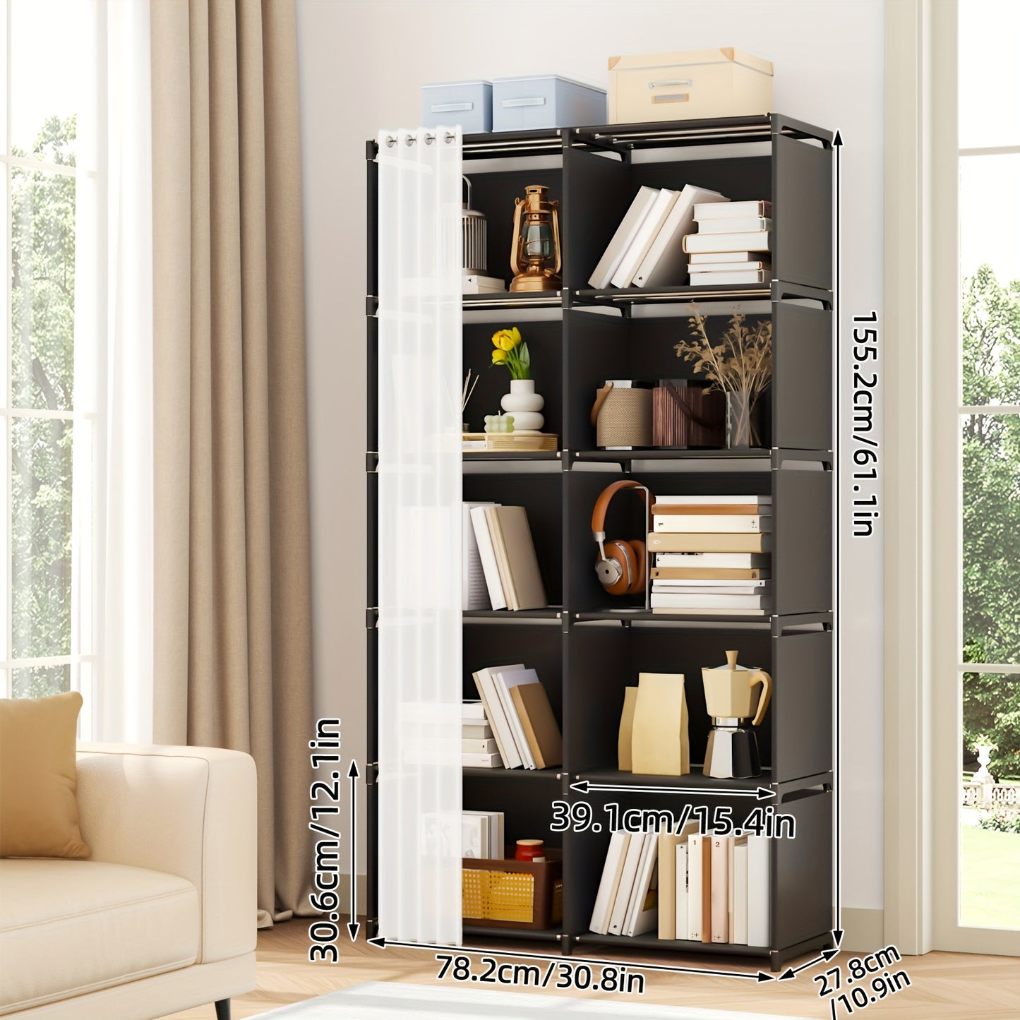 Black/White TOMNK 5/6-Tiers Floor-Standing Bookshelf Organizer, Multi-Functional Open Shelf for Offices, Classrooms, Rental Houses, Dormitories And Living Room, Home Simple Clothing Storage Cabinet, 4/10 Lattice Wardrobe Stor