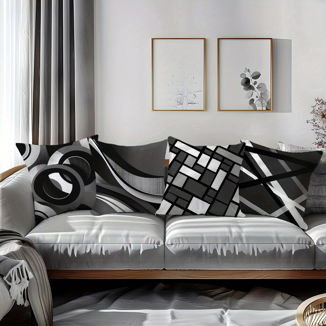 [Modern Geometric Pillow Covers] 4pcs Modern Geometric Abstract Throw Pillow Covers - 17.7x17.7 Inch Decorative Cushion Cases | Polyester Fabric, Zipper Closure, Machine Washable | Contemporary Style for Sofa, Couch & Home De